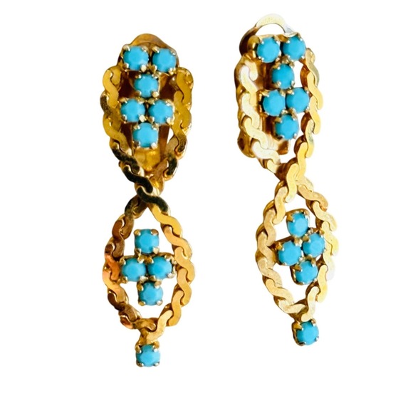 Regal Earrings VTG Blue robin egg rhinestone Gold Tone jeweled Clip dangle 2